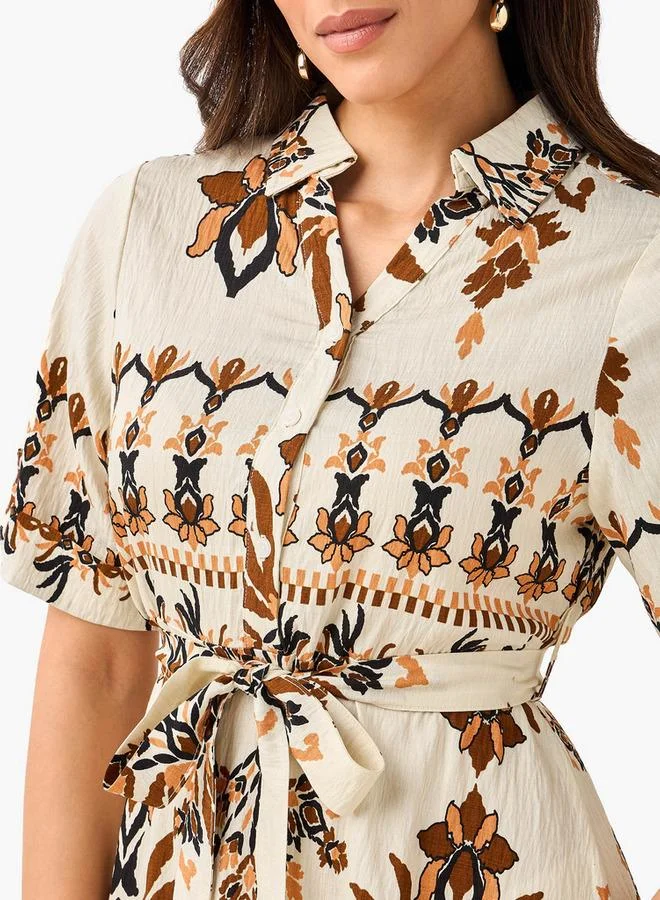 سبلاش فيڤ Belted Midi Shirt Dress with Printed Design